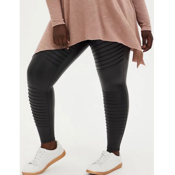 TORRID Black Faux Leather Moto Leggings - Picture 2 of 7